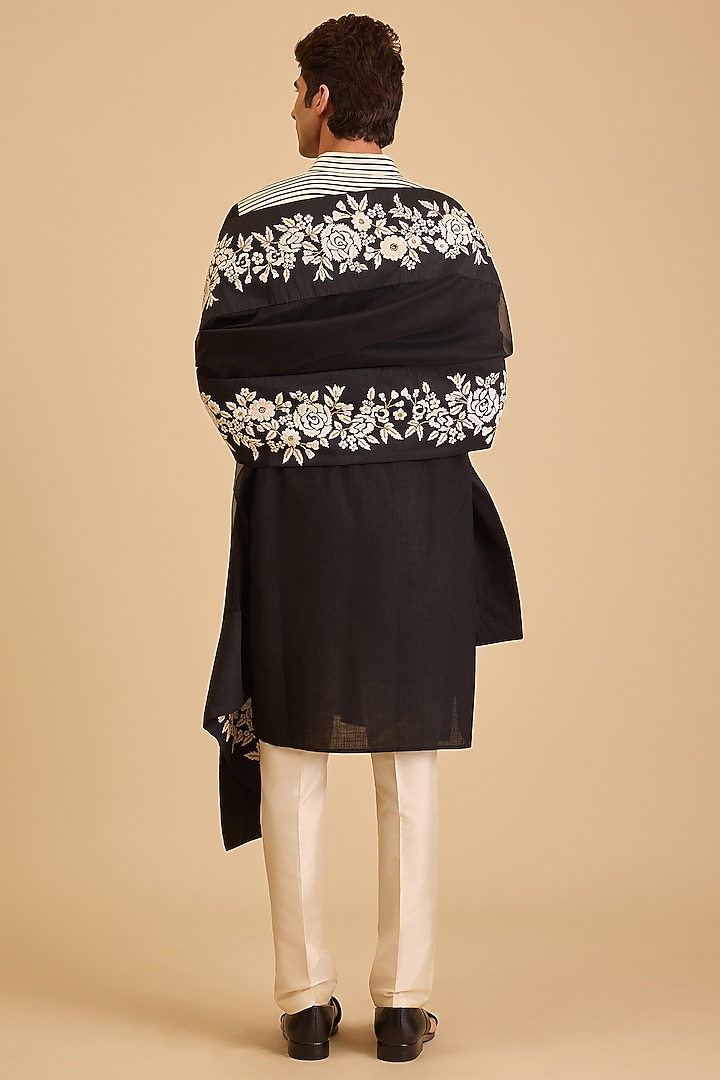 Ivory Silk Organza Gara Embroidered Dupatta by Siddartha Tytler Men at Pernia's Pop Up Shop
