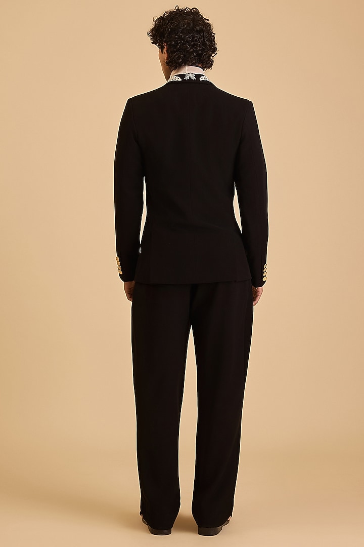 Black Micro Fiber & Japanese Fabric Crystal Embroidered Blazer Set by Siddartha Tytler Men at Pernia's Pop Up Shop