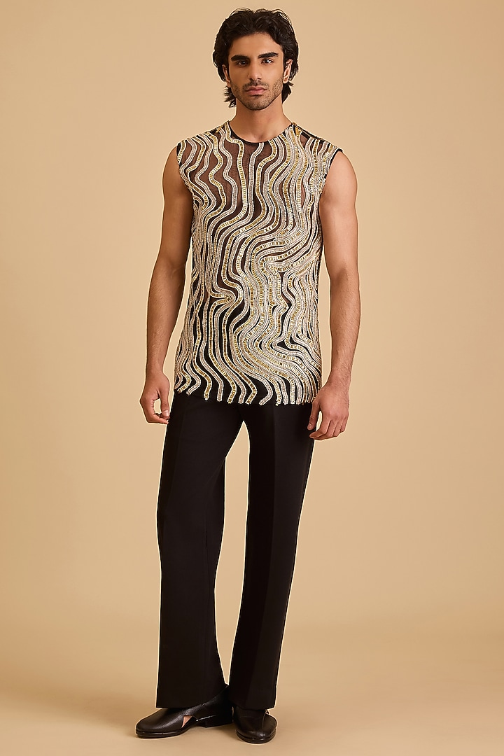 Black & White Net Embroidered Top by Siddartha Tytler Men at Pernia's Pop Up Shop