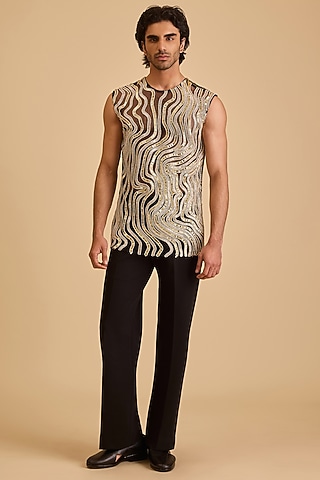 Black & White Net Embroidered Top by Siddartha Tytler Men