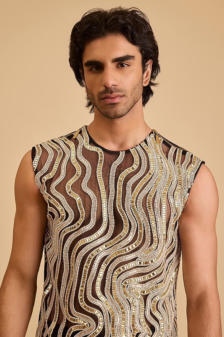 Black & White Net Embroidered Top by Siddartha Tytler Men at Pernia's Pop Up Shop