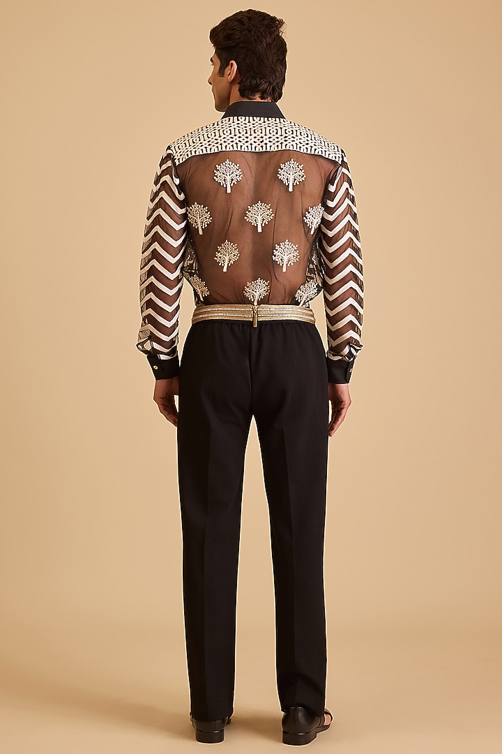 Black Net Aari Embroidered Wedding Shirt by Siddartha Tytler Men at Pernia's Pop Up Shop