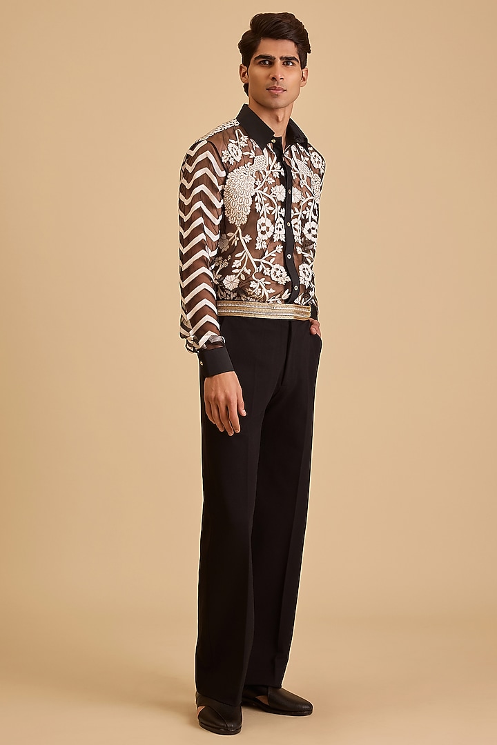 Black Net Aari Embroidered Wedding Shirt by Siddartha Tytler Men at Pernia's Pop Up Shop