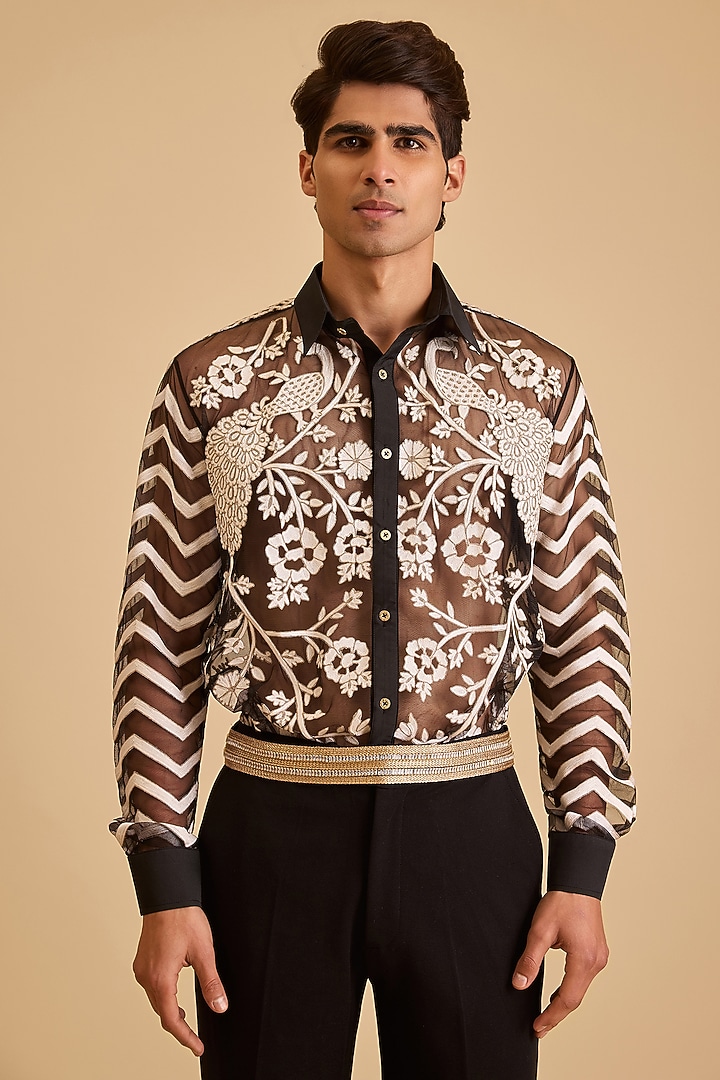 Crystal Baguette Chain & Crochet Dupion Embroidered Belt by Siddartha Tytler Men at Pernia's Pop Up Shop
