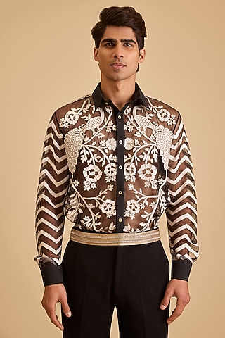 Crystal Baguette Chain & Crochet Dupion Embroidered Belt by Siddartha Tytler Men