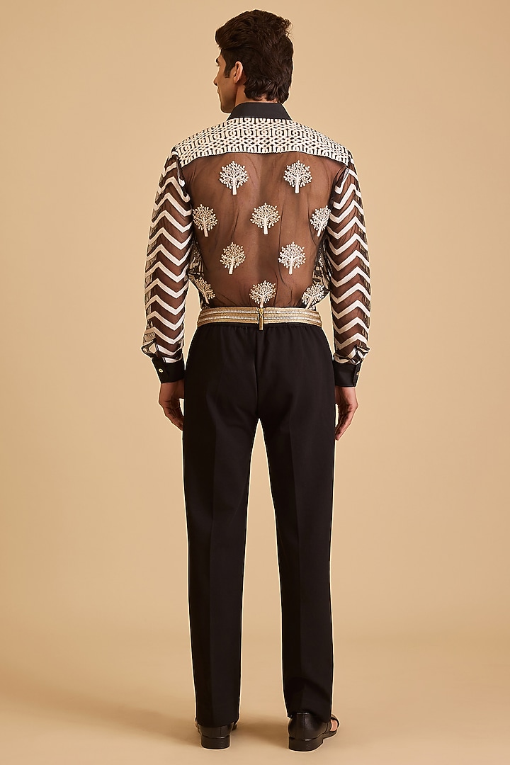 Crystal Baguette Chain & Crochet Dupion Embroidered Belt by Siddartha Tytler Men at Pernia's Pop Up Shop