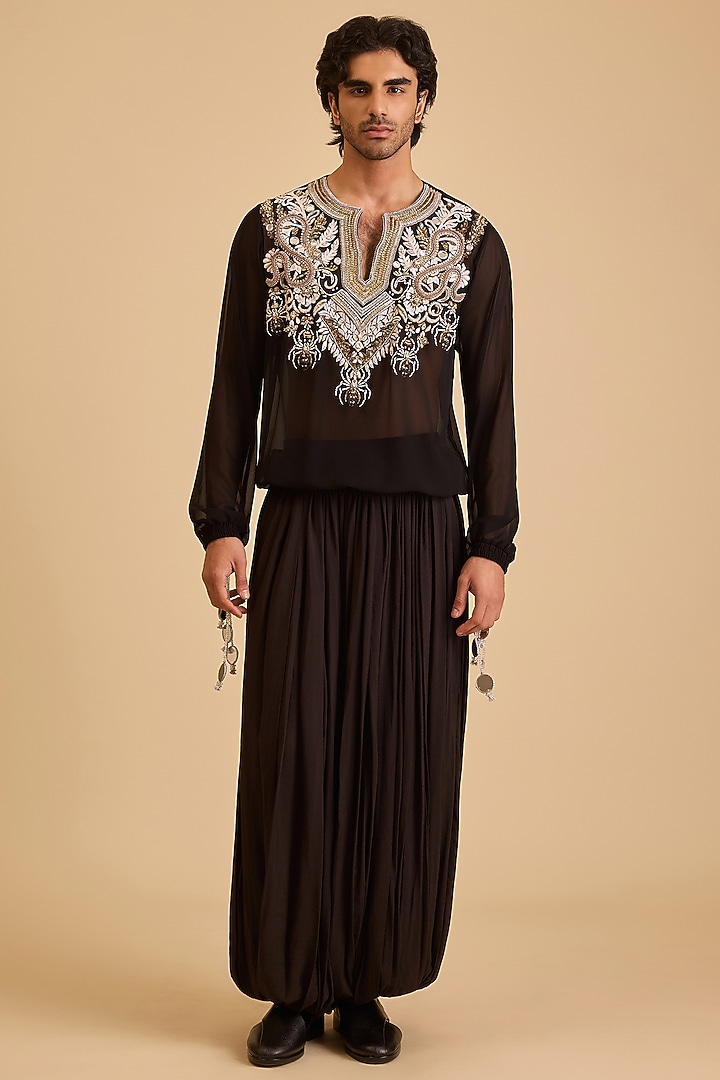Black French Rayon Harem Pants by Siddartha Tytler Men at Pernia's Pop Up Shop