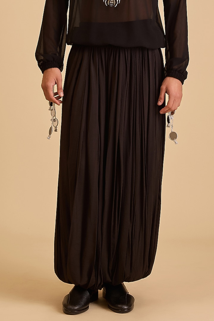 Black French Rayon Harem Pants by Siddartha Tytler Men at Pernia's Pop Up Shop