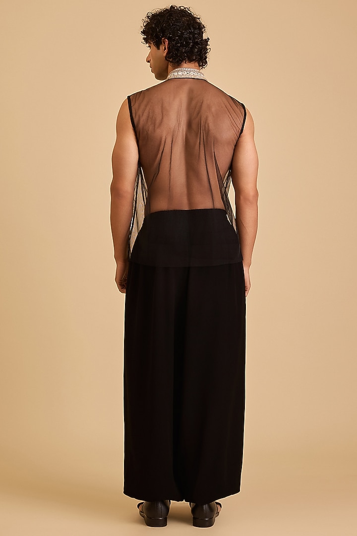 Black Net Embroidered Top by Siddartha Tytler Men at Pernia's Pop Up Shop