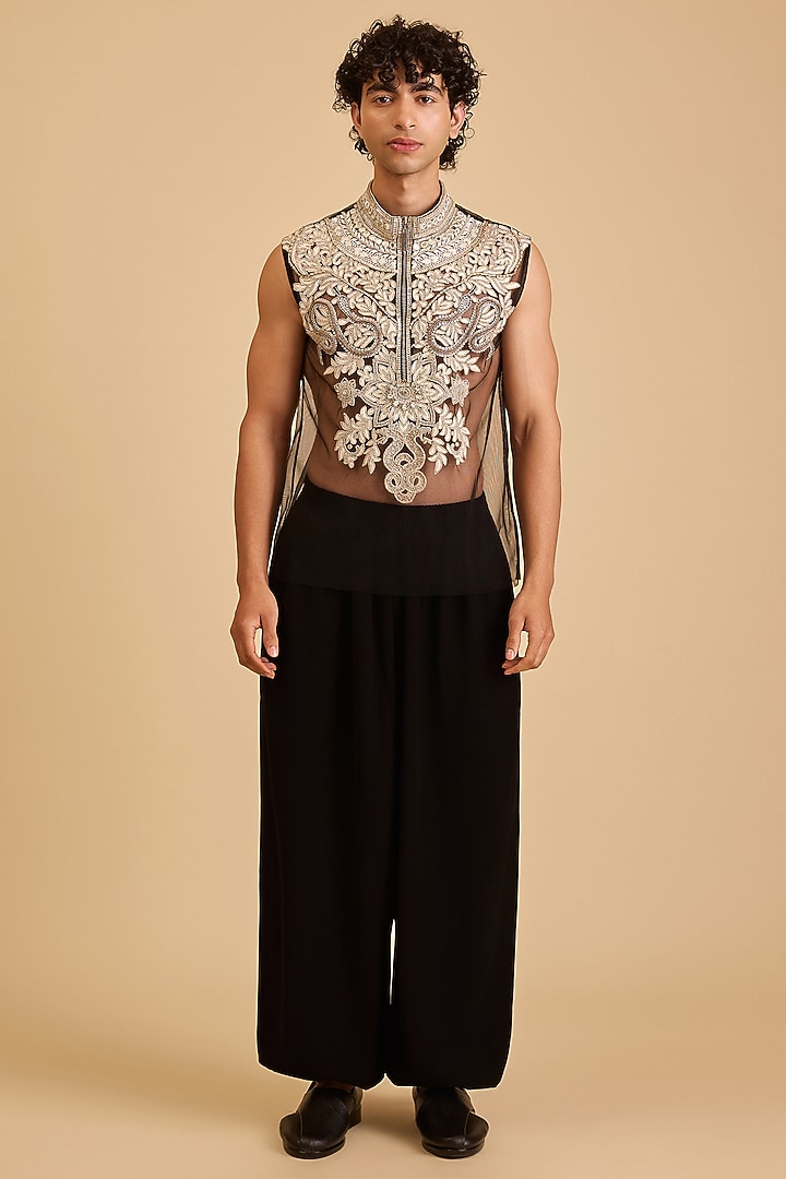 Black Microfiber Oversized Combat Pants by Siddartha Tytler Men at Pernia's Pop Up Shop