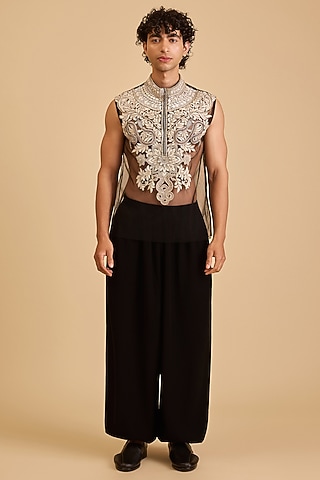 Black Microfiber Oversized Combat Pants by Siddartha Tytler Men