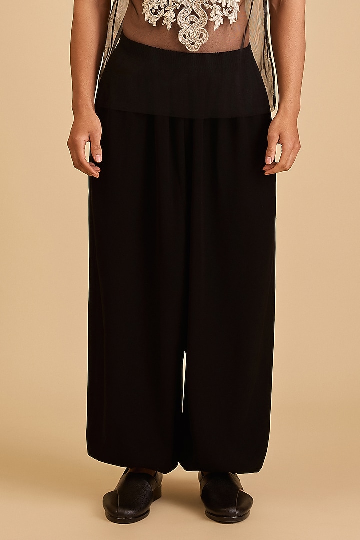 Black Microfiber Oversized Combat Pants by Siddartha Tytler Men at Pernia's Pop Up Shop