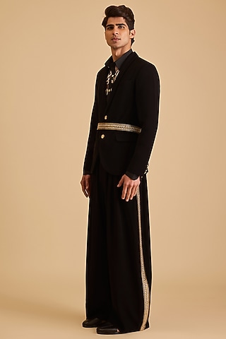 Black Microfiber Shawl Collared Suit Set by Siddartha Tytler Men