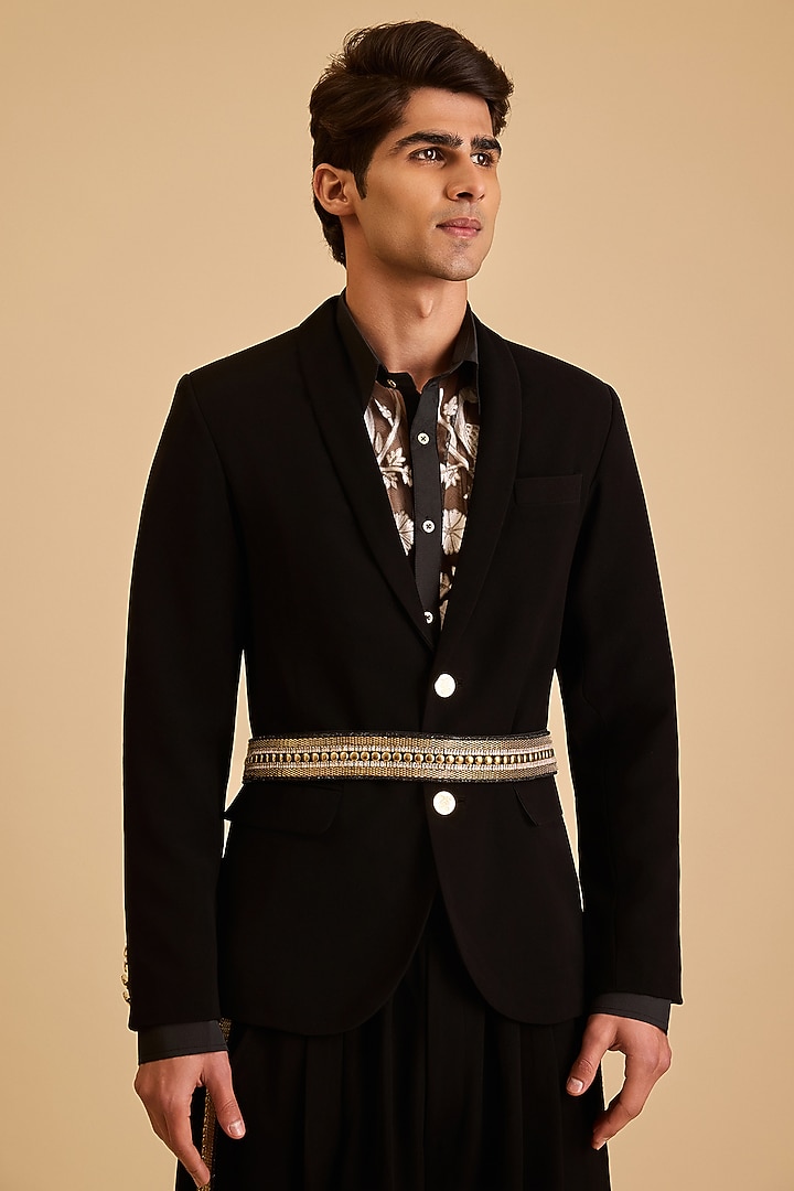 Black Microfiber Shawl Collared Suit Set by Siddartha Tytler Men at Pernia's Pop Up Shop