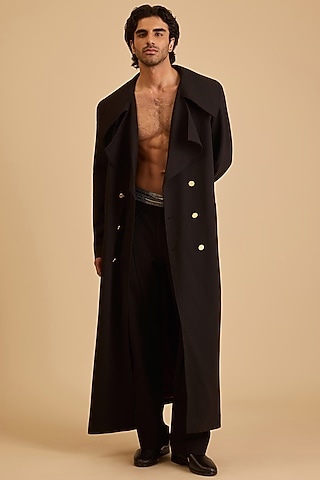 Black Heavy Knit Formal Pants by Siddartha Tytler Men
