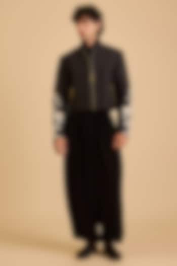 Black Raw Silk Gara Crop Jacket by Siddartha Tytler Men at Pernia's Pop Up Shop