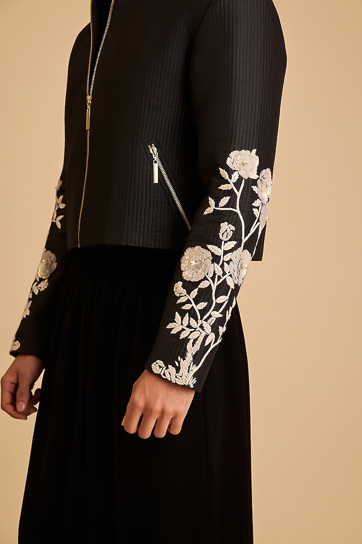 Black Raw Silk Gara Crop Jacket by Siddartha Tytler Men at Pernia's Pop Up Shop