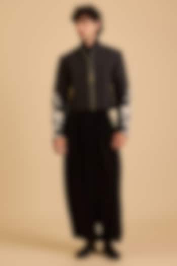 Black Microfiber Oversized Combat Pants by Siddartha Tytler Men at Pernia's Pop Up Shop