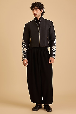Black Microfiber Oversized Combat Pants by Siddartha Tytler Men