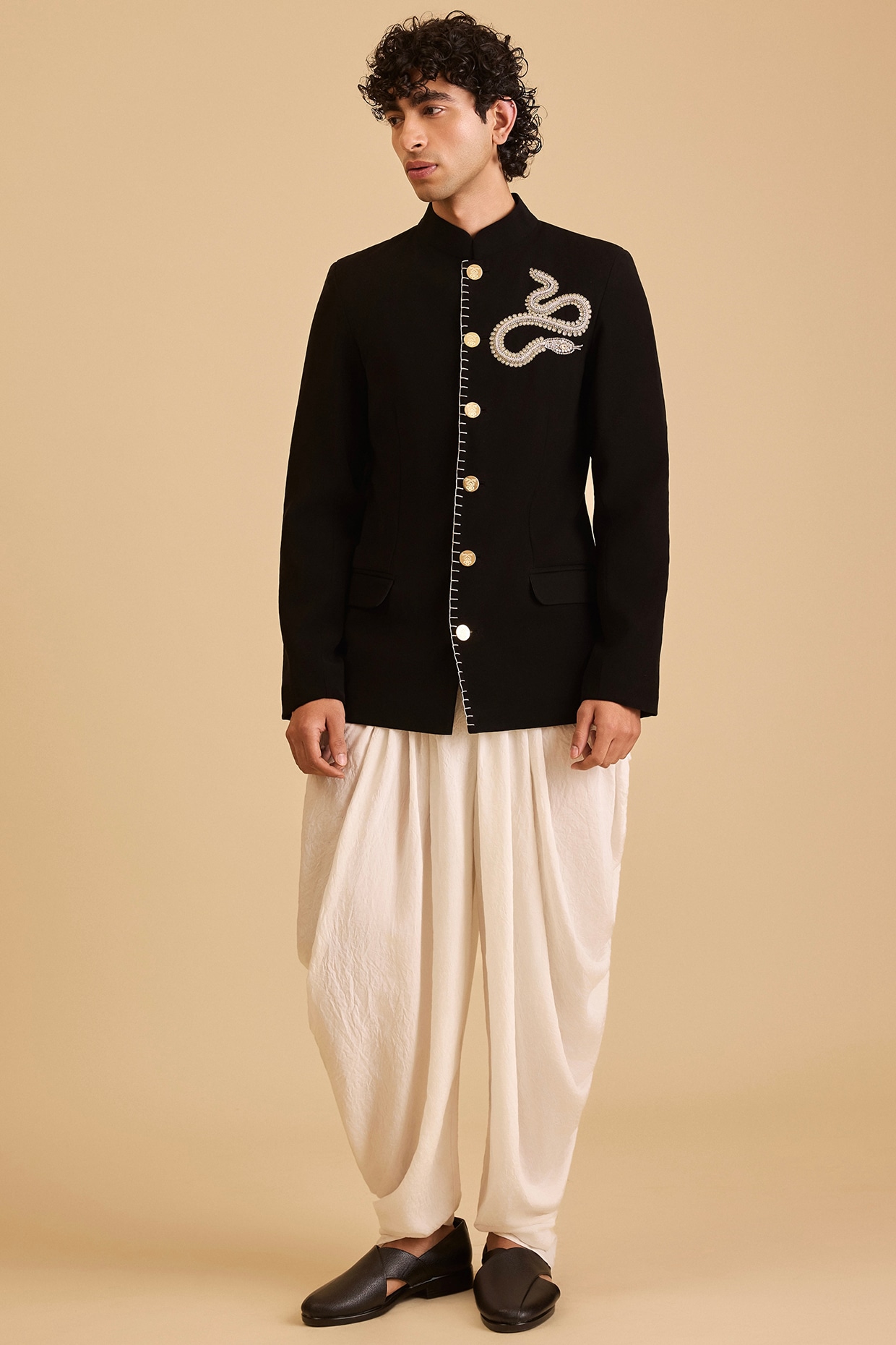Siddartha Tytler Black Micro Fiber & Japanese Fabric Embroidered Bandhgala