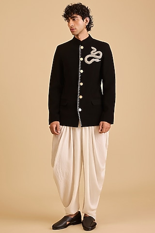 Ivory French Rayon Draped Pants by Siddartha Tytler Men