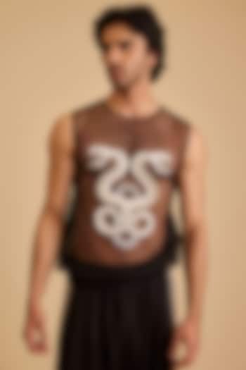 Black & White Net Embroidered Top by Siddartha Tytler Men at Pernia's Pop Up Shop