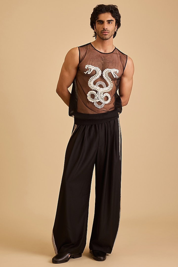 Black Micro Fiber Oversized Pants by Siddartha Tytler Men at Pernia's Pop Up Shop