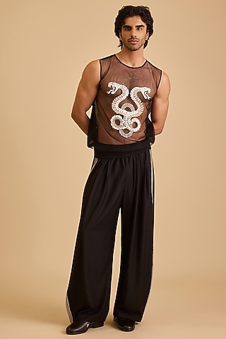 Black Micro Fiber Oversized Pants by Siddartha Tytler Men