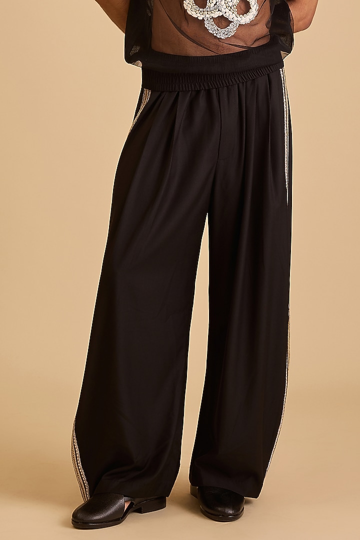 Black Micro Fiber Oversized Pants by Siddartha Tytler Men at Pernia's Pop Up Shop
