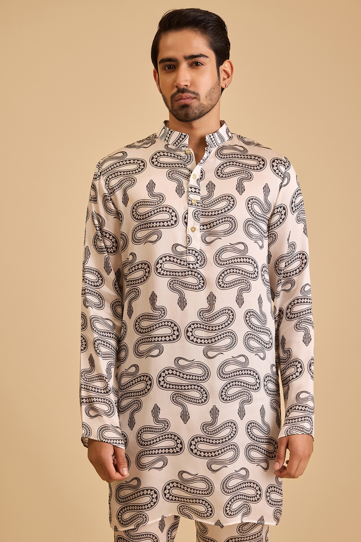 Siddartha Tytler White & Black Bemberg Satin Printed Kurta Set