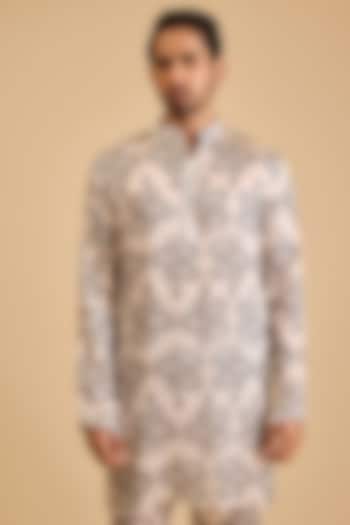 White & Black Bemberg Satin Printed Kurta Set by Siddartha Tytler Men at Pernia's Pop Up Shop