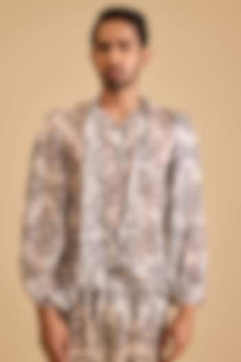 White & Black Georgette Printed Blouson by Siddartha Tytler Men at Pernia's Pop Up Shop