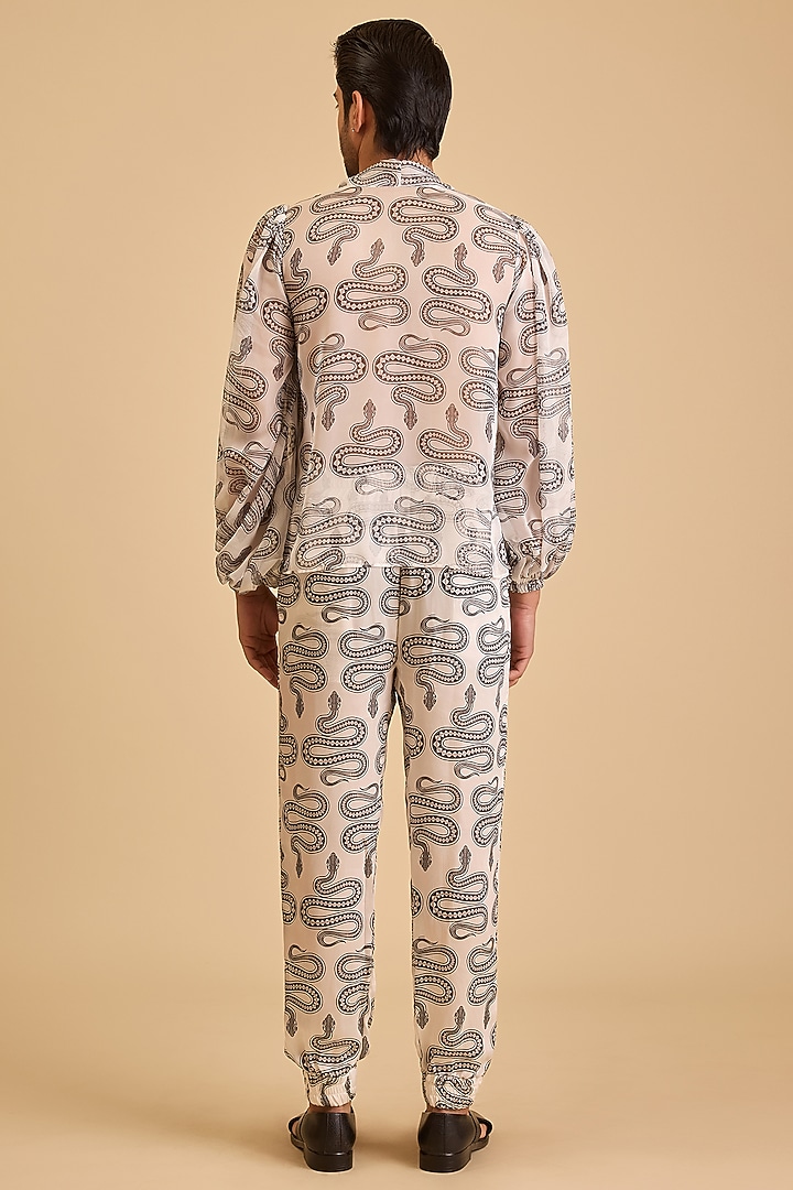White & Black Georgette Printed Blouson by Siddartha Tytler Men at Pernia's Pop Up Shop