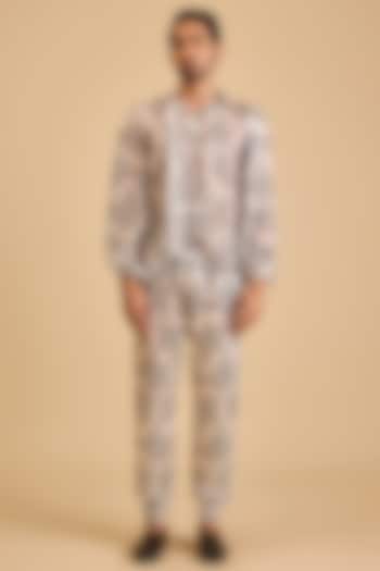 White & Black Bemberg Satin Printed Joggers by Siddartha Tytler Men at Pernia's Pop Up Shop