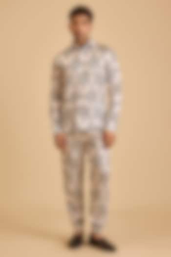 White & Black Bemberg Satin Printed Co-Ord Set by Siddartha Tytler Men at Pernia's Pop Up Shop