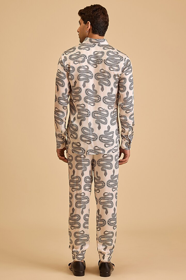 White & Black Bemberg Satin Printed Co-Ord Set by Siddartha Tytler Men at Pernia's Pop Up Shop