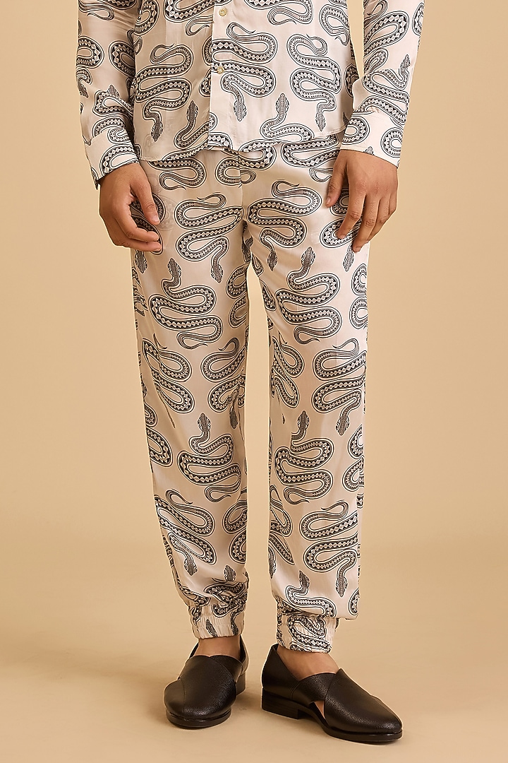White & Black Bemberg Satin Printed Co-Ord Set by Siddartha Tytler Men at Pernia's Pop Up Shop