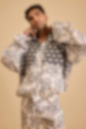 White & Black Bemberg Satin Printed Jacket by Siddartha Tytler Men at Pernia's Pop Up Shop