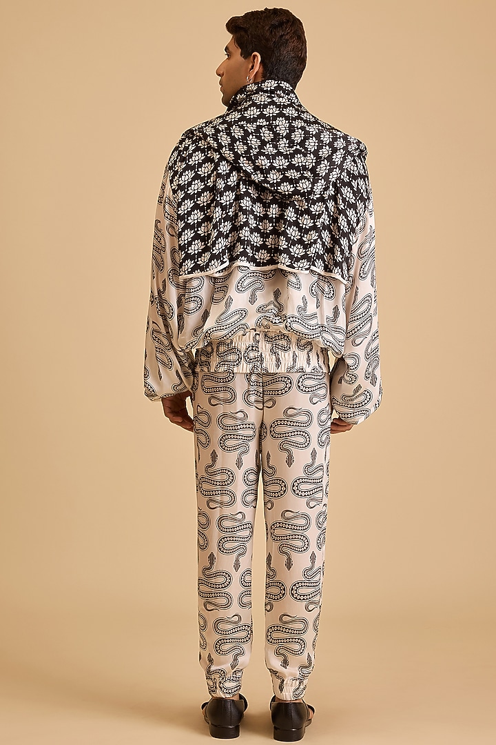 White & Black Bemberg Satin Printed Jacket by Siddartha Tytler Men at Pernia's Pop Up Shop