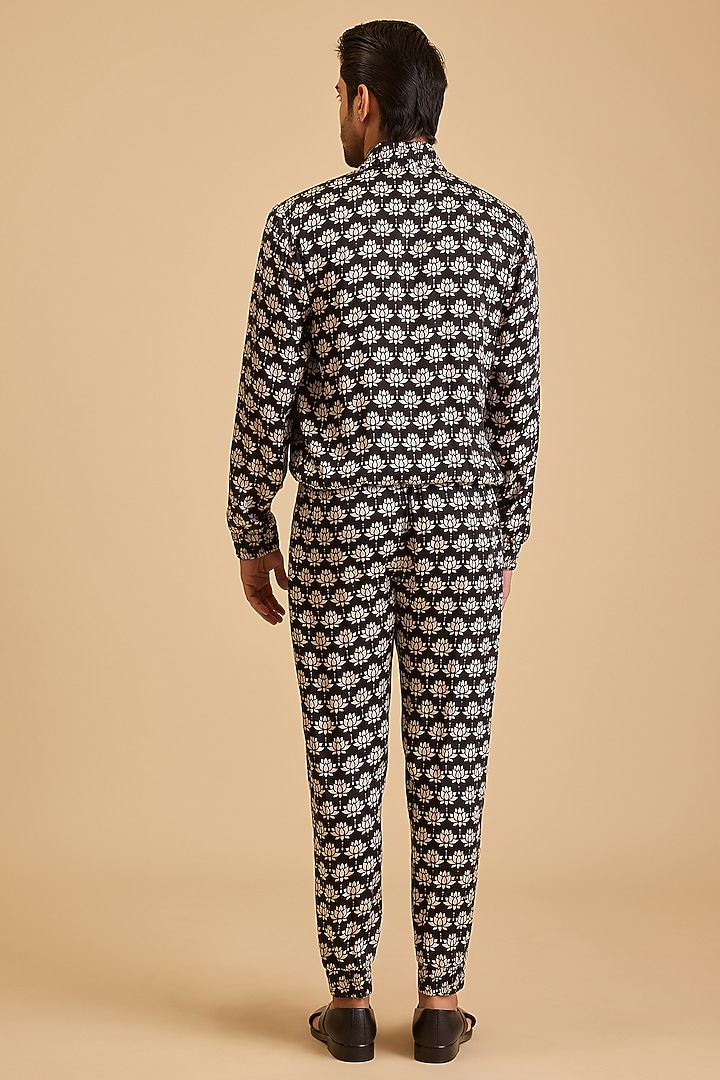Black & White Bemberg Satin Printed Co-Ord Set by Siddartha Tytler Men at Pernia's Pop Up Shop