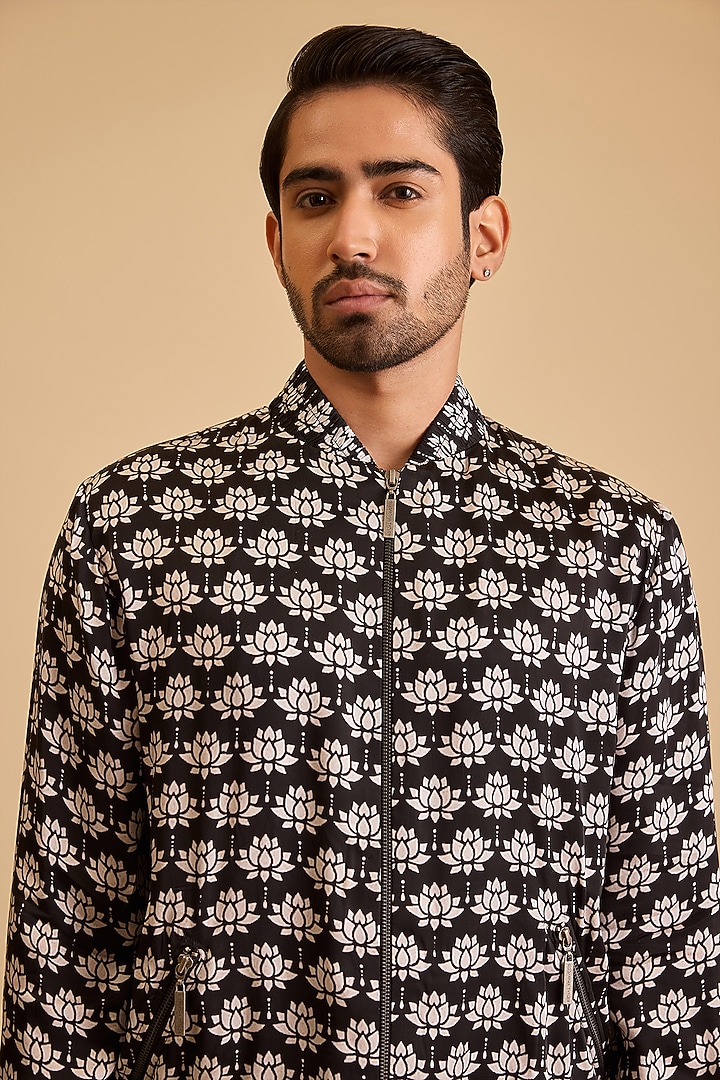Black & White Bemberg Satin Printed Co-Ord Set by Siddartha Tytler Men at Pernia's Pop Up Shop