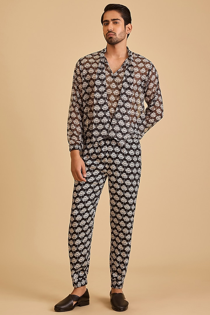 Black & White Georgette Printed Top by Siddartha Tytler Men at Pernia's Pop Up Shop