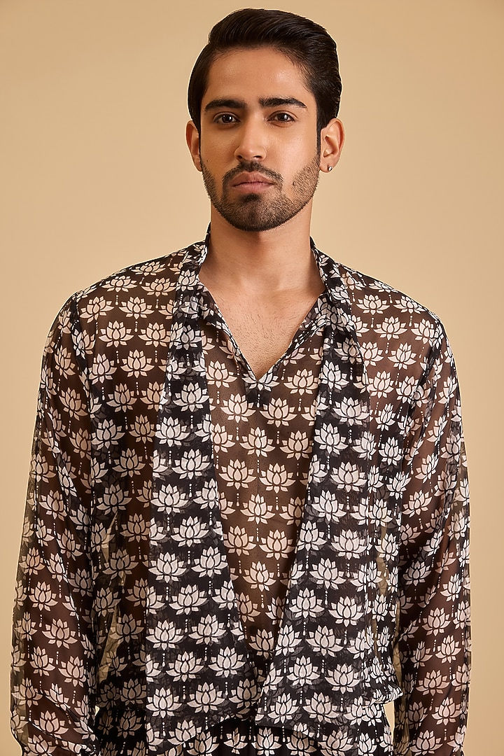 Black & White Georgette Printed Top by Siddartha Tytler Men at Pernia's Pop Up Shop
