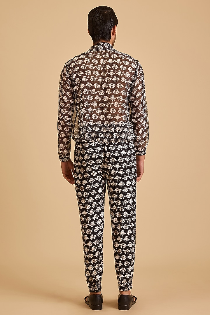Black & White Satin Printed Jogger Pants by Siddartha Tytler Men at Pernia's Pop Up Shop