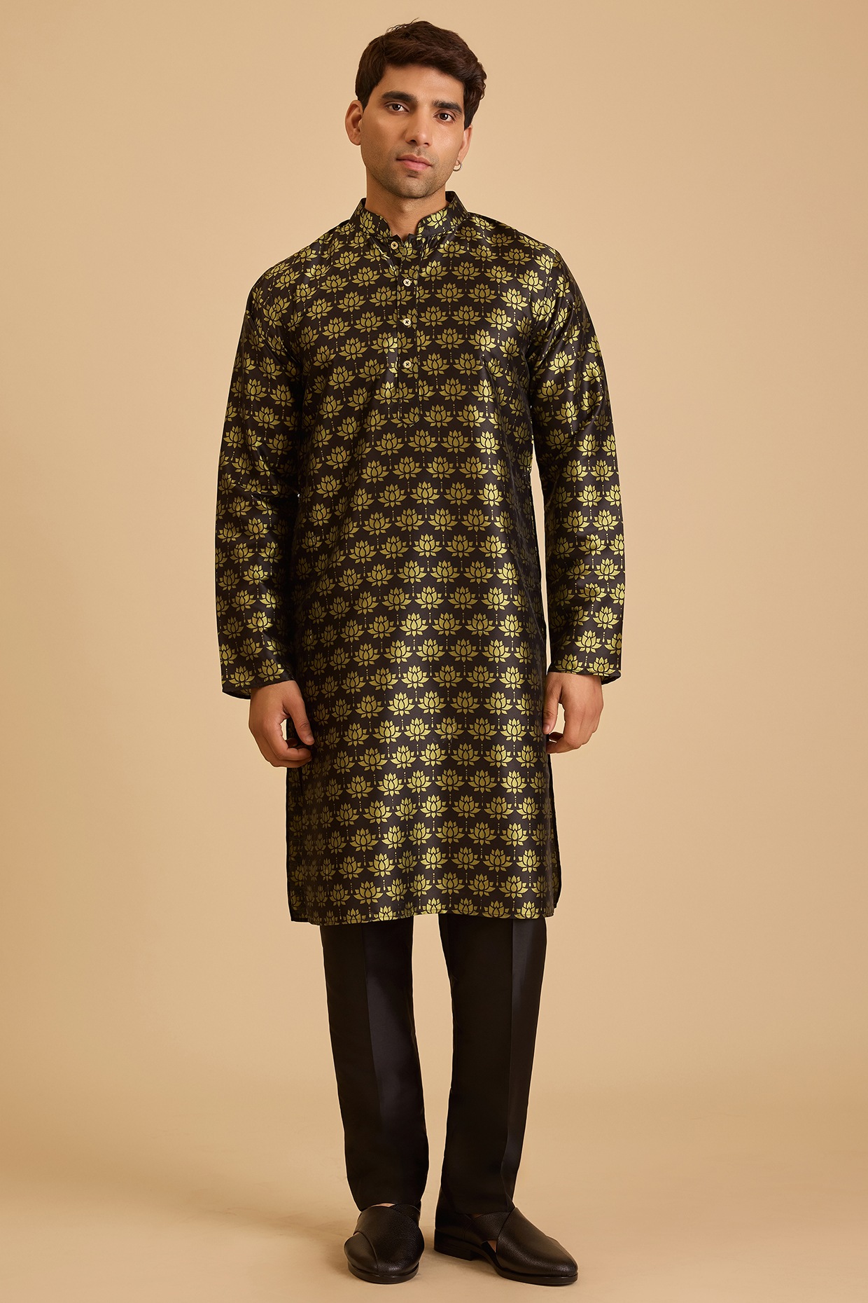 Siddartha Tytler Green Silk Lotus Printed Kurta