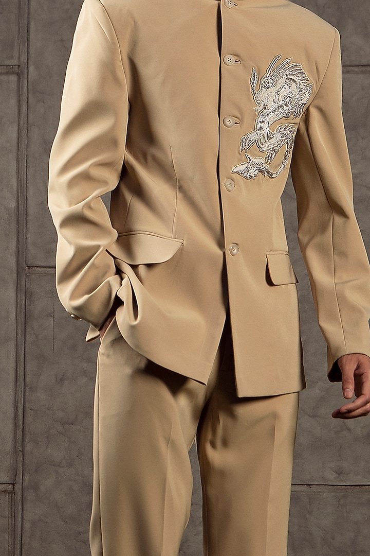 Beige Wedding Bandhgala Jacket With Pants by Siddartha Tytler Men at Pernia's Pop Up Shop