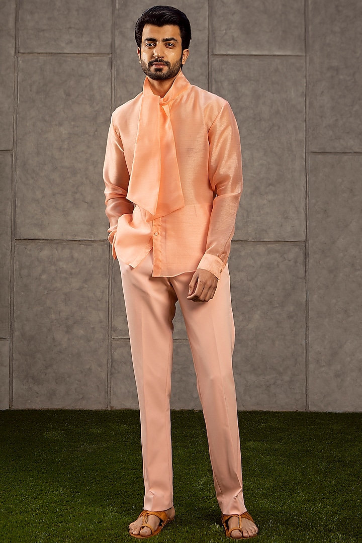Peach Knitted Formal Pants by Siddartha Tytler Men