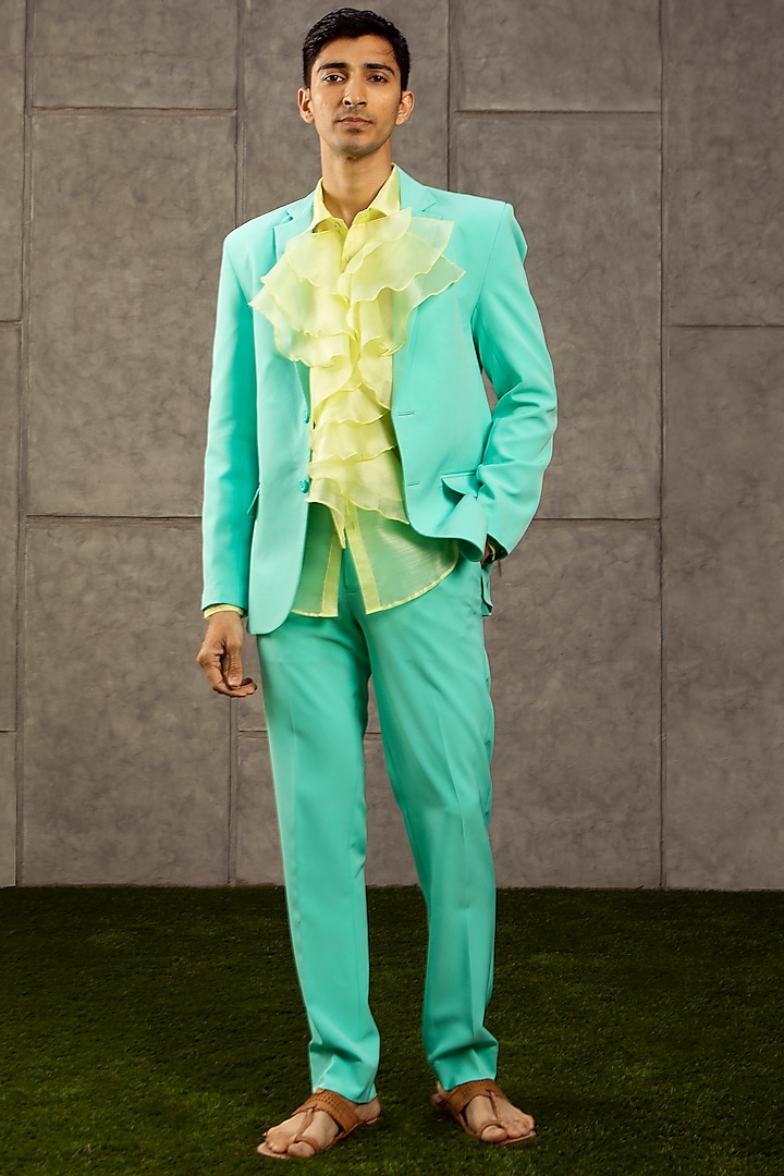 Ice Blue Knitted Suit Set by Siddartha Tytler Men