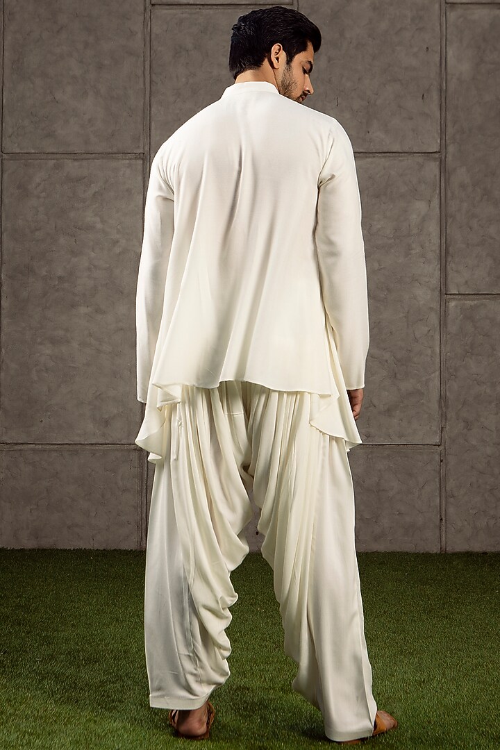 Ivory Draped Kurta Set by Siddartha Tytler Men at Pernia's Pop Up Shop