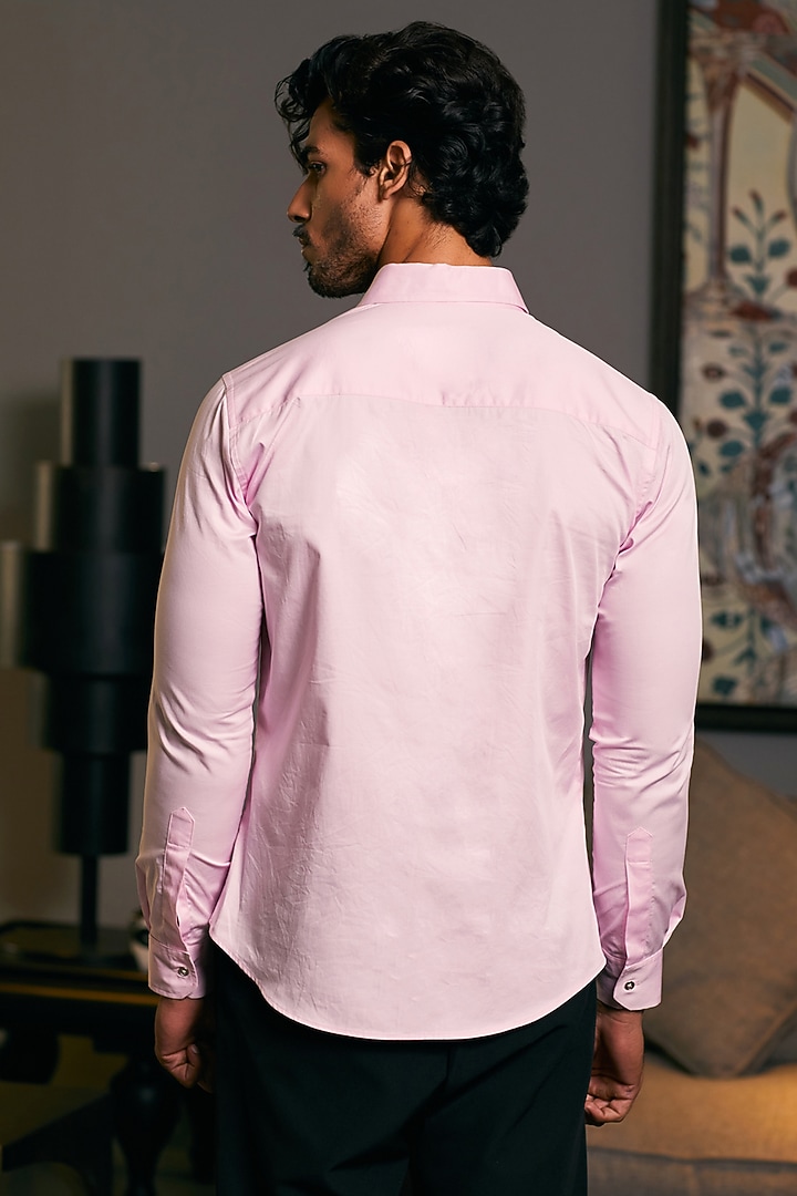 Bubblegum Pink Cotton Satin Dragon Embroidered Wedding Shirt by Siddartha Tytler Men at Pernia's Pop Up Shop